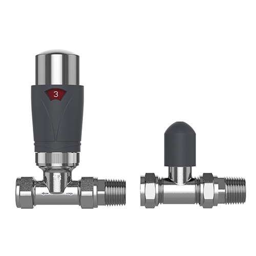 15mm Straight TRV with Lockshield - Anthracite & Chrome