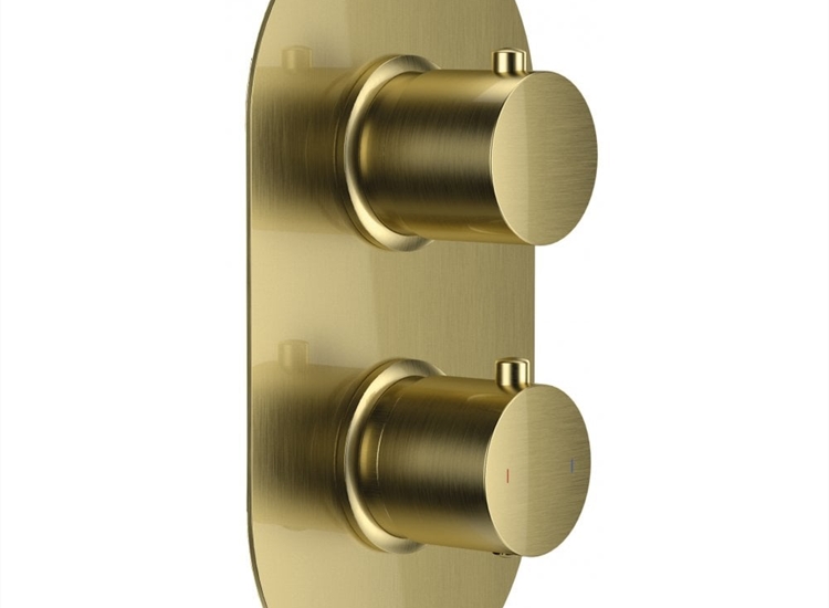 Tuscany Twin Thermostatic Shower Valve with 2 Outlets (controls 1 function) - Brushed Brass