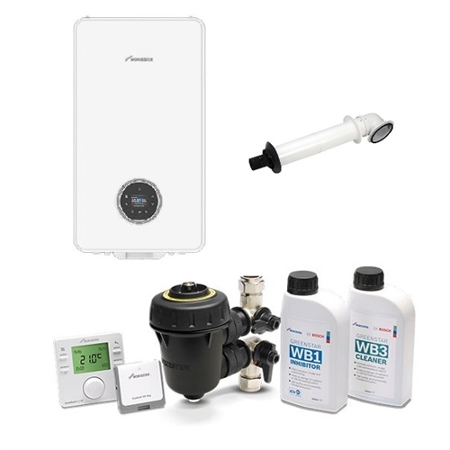 Worcester 4000 25kw Greenstar Combi + Horizontal Flue Kit+ Greenstar System Pack 1 Comfort+ II RF