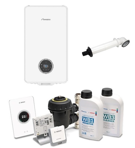 Worcester 4000 25kw Greenstar Combi + Horizontal Flue Kit+ System Pack 1 Easy White RF