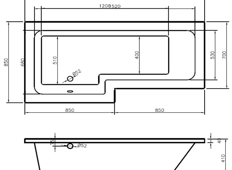 Vermont 'L' Shaped Shower Bath, Screen & Front Panel (Standard & Superspec) - 1500 & 1700mm