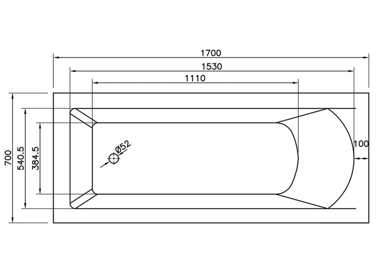 Eden Single Ended Bath (Standard Spec) - 1700 x 700mm & 1700 x 800mm