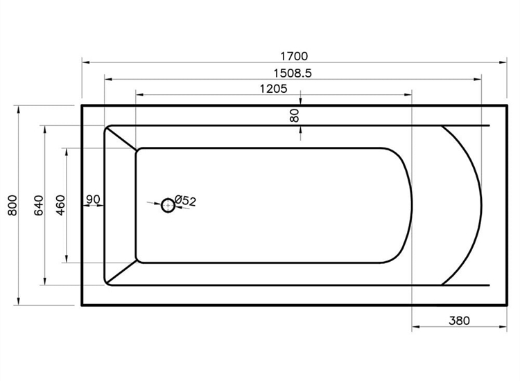 Eden Single Ended Bath (Standard Spec) - 1700 x 700mm & 1700 x 800mm