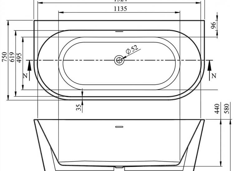 Aveiro Freestanding Bath - 1600 x 750mm