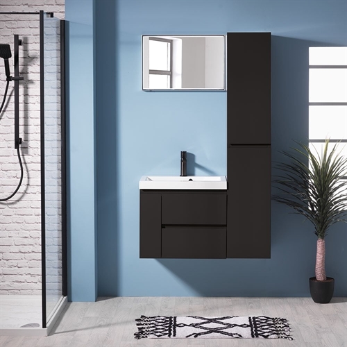 Modena 60 Wall-Hung Base Unit & Basin with Optional Column - Matt Black