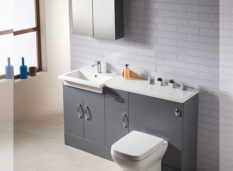 Q-Line 1500 1-Piece Square Offset Basin Combination - 350mm Depth