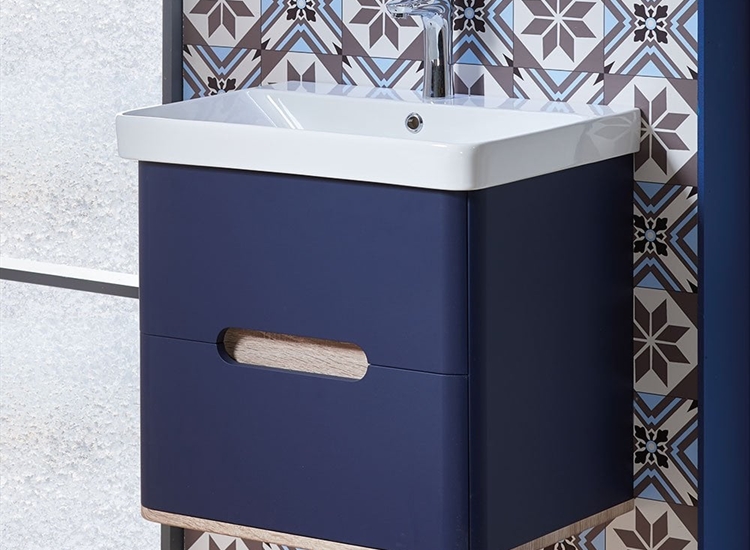 Roma 60 Wall-Hung Base Unit & Basin with Optional Column - Marine Blue