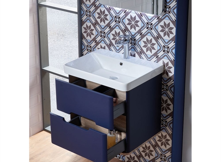 Roma 60 Wall-Hung Base Unit & Basin with Optional Column - Marine Blue