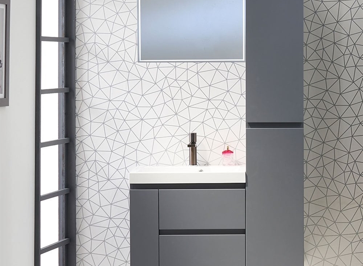 Modena 60 Wall-Hung Base Unit & Basin with Optional Column - Platinum Grey