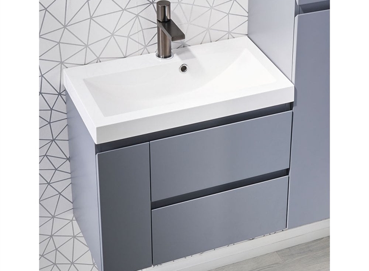 Modena 60 Wall-Hung Base Unit & Basin with Optional Column - Platinum Grey