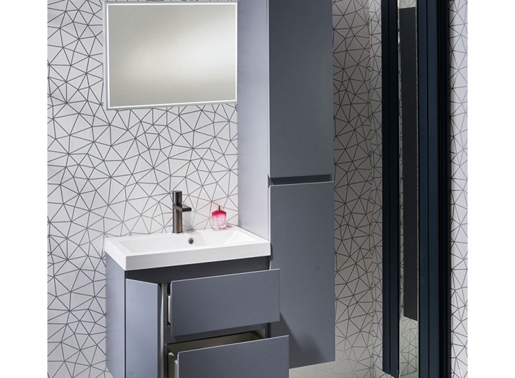 Modena 60 Wall-Hung Base Unit & Basin with Optional Column - Platinum Grey