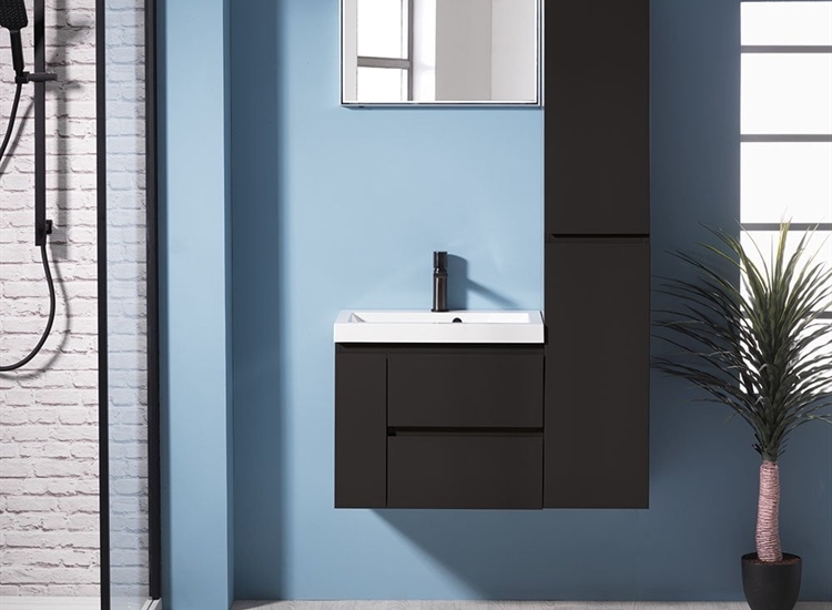 Modena 60 Wall-Hung Base Unit & Basin with Optional Column - Matt Black