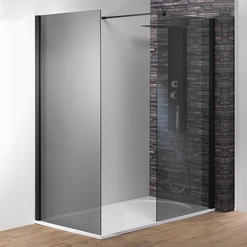 Genesis 8mm Smoked Glass/Black Frame Shower Wall with Easy-Clean Glass