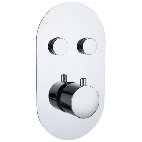 Rimini Round Twin Thermostatic Push-Button Shower Valve with 2 Outlets (controls 2 functions)