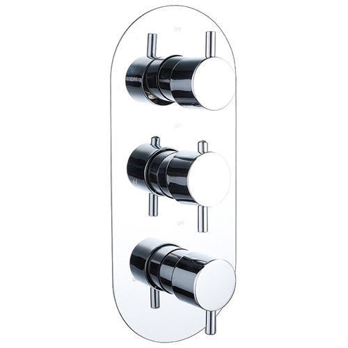 Ebony Round Triple Thermostatic Shower Valve with 2 Outlets (controls 2 functions)