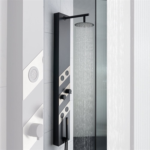 Geo Shower Column with Round Rainfall Head, Body Jets & Shower Kit