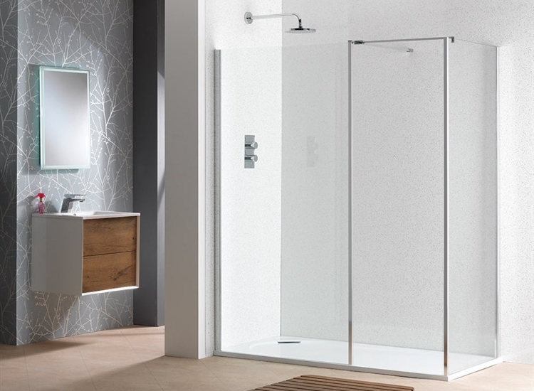 Classic Nouveau 6mm Showerwall with Polished Silver Frame & Easy-Clean Glass