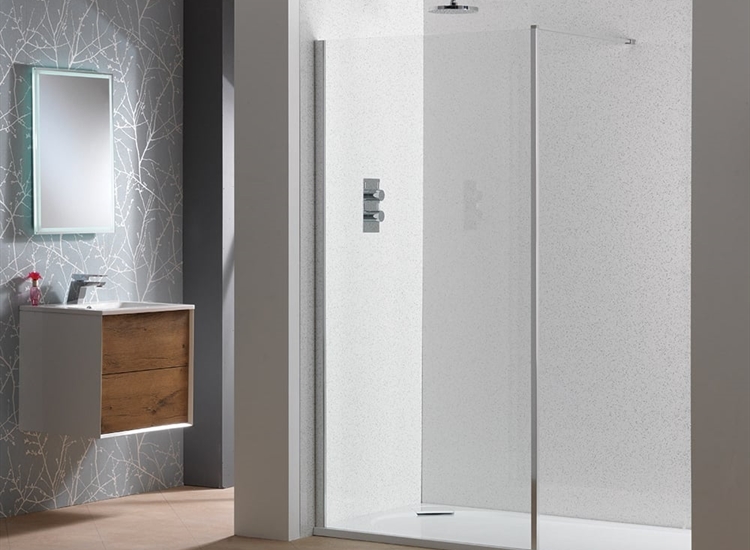 Classic Nouveau 6mm Showerwall with Polished Silver Frame & Easy-Clean Glass