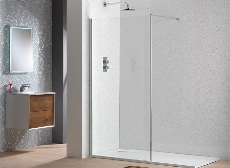 Classic Nouveau 6mm Showerwall with Polished Silver Frame & Easy-Clean Glass