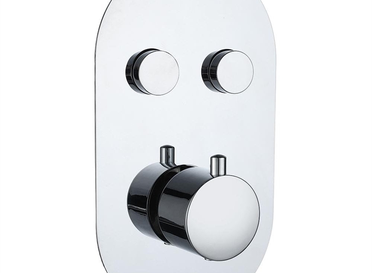 Rimini Round Twin Thermostatic Push-Button Shower Valve with 2 Outlets (controls 2 functions)