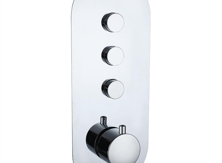 Rimini Round Triple Thermostatic Push-Button Shower Valve with 3 Outlets (controls 3 functions)