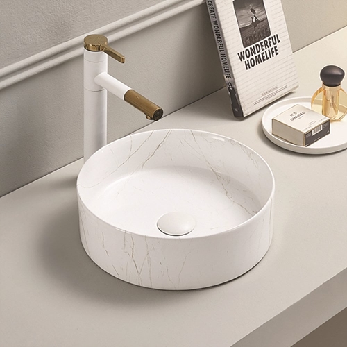 Tuscany 301mm Round White Marble Ceramic Vanity Basin